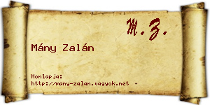 Mány Zalán névjegykártya